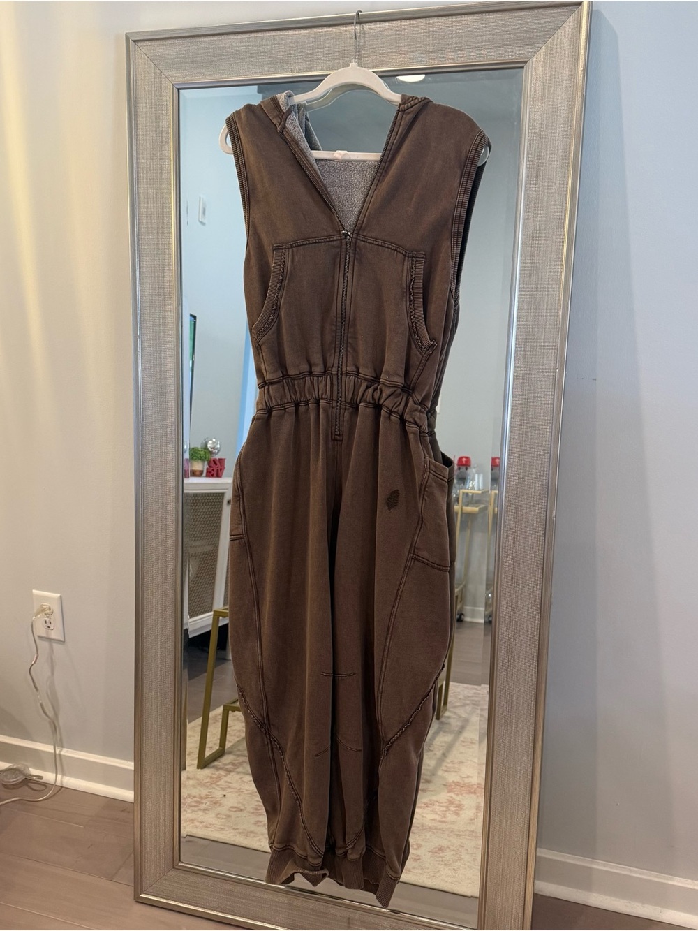 FP Movement Free People Sleeveless Brown Hooded Zip Front Onesie